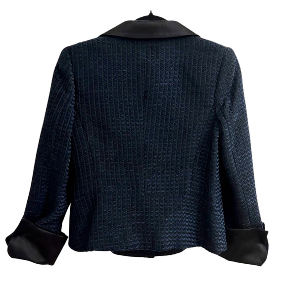 Les Copains Women's Blue Black Satin Three Button Knit Blazer US 12 Size 44 - Picture 5 of 12